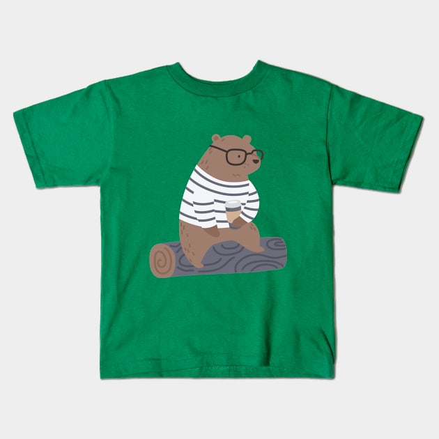 Hipster Bear Kids T-Shirt by Brzozowska
